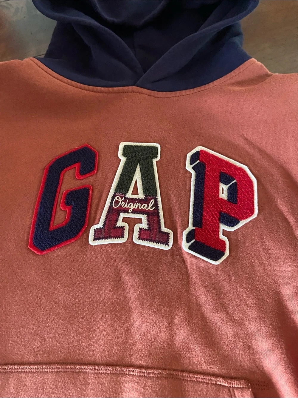 GAP Colorblock Hoodie Sweatshirt - Rust, Red & Navy